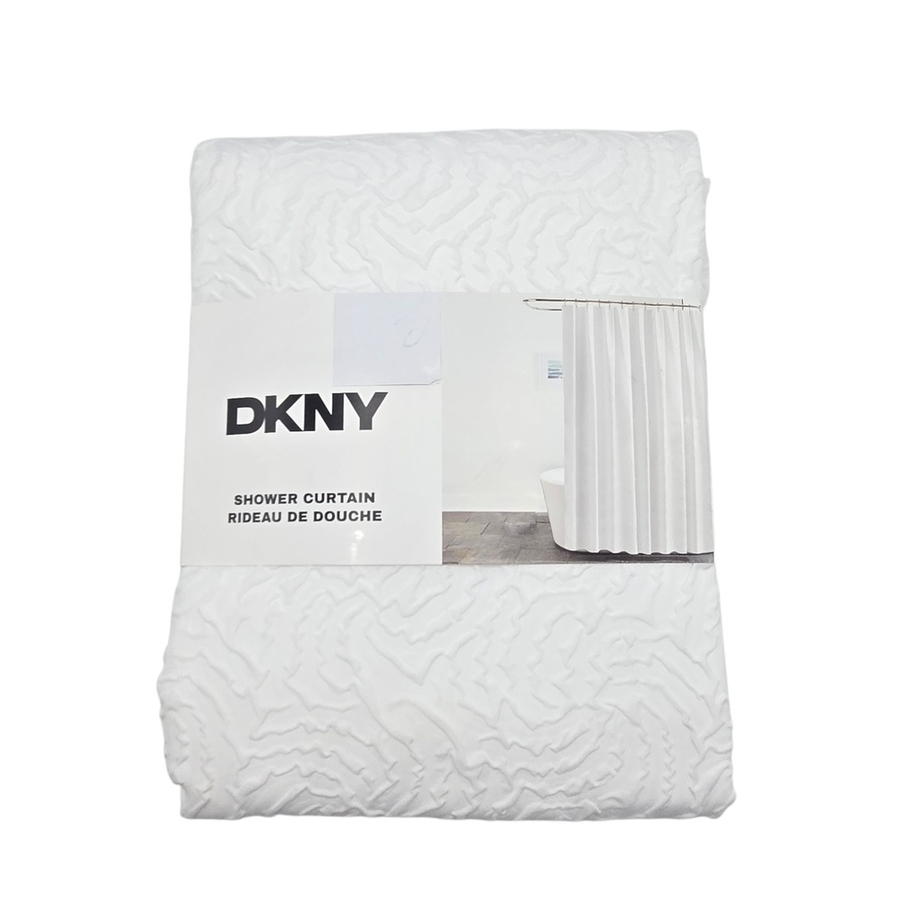 DKNY Microsculpt Fabric Shower Curtain White Textured 72x72in - Picture 7 of 9